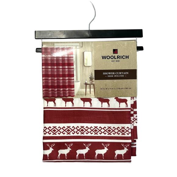 Woolrich Deer Sweater Shower Curtain NWT Sz 70in x 71in Red Cabin Outdoors - Picture 1 of 4